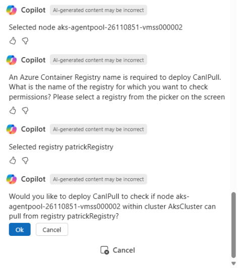 Copilot in Azure 确认将 CanIPull 部署到群集的屏幕截图。