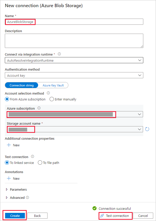 显示 Azure Blob 存储帐户的配置详细信息的屏幕截图。