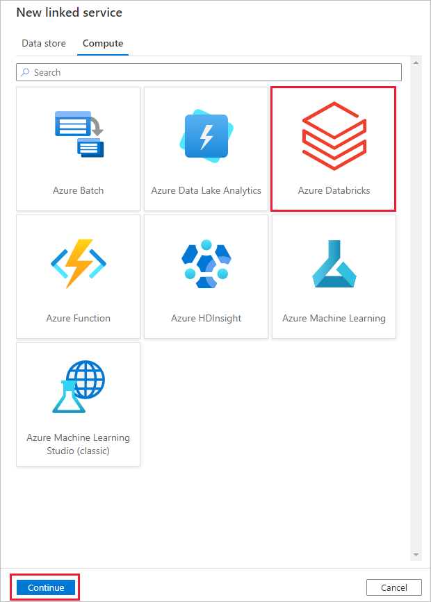 展示了如何指定 Databricks 链接服务的屏幕截图。