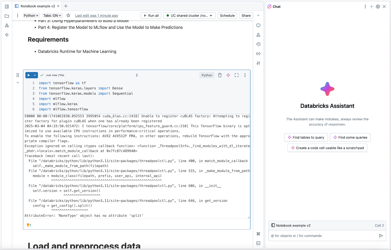 Databricks 助手图标和面板位置。