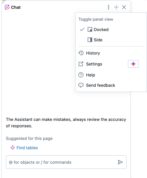 具有停靠控件的 Databricks 助手。