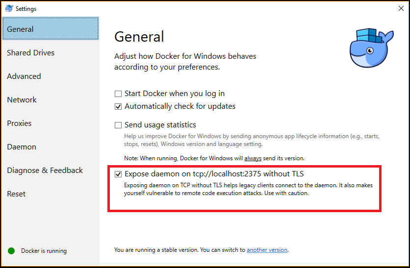 Docker 设置菜单