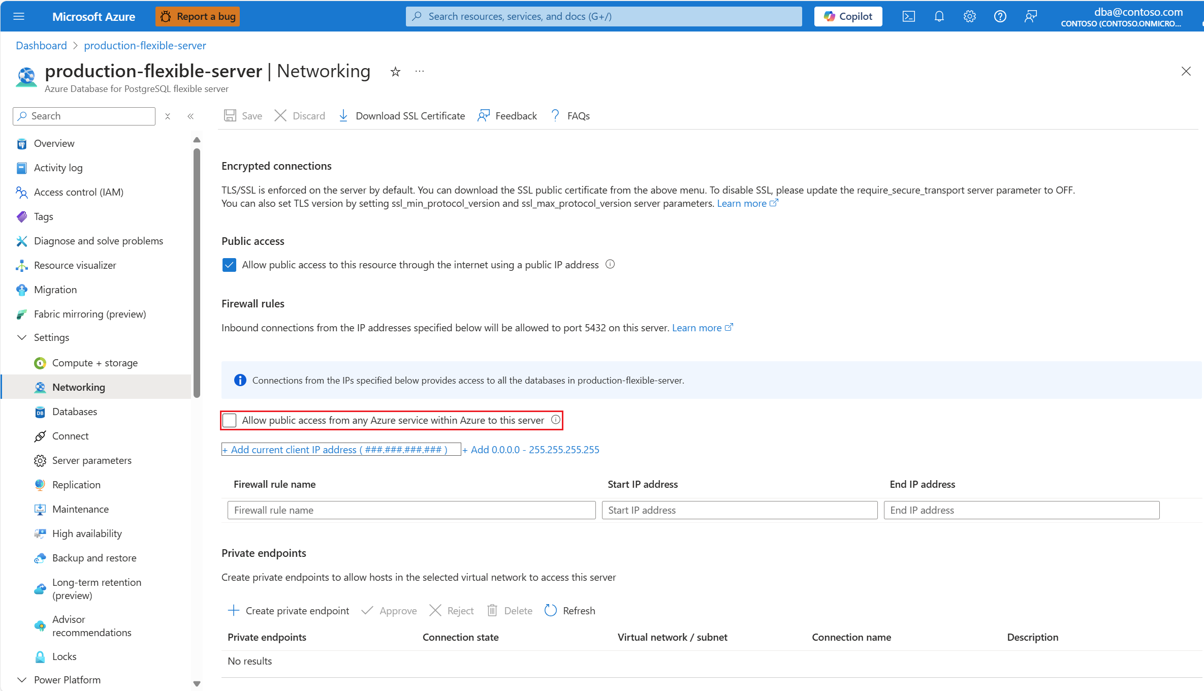 Screenshot of networking page with firewall.