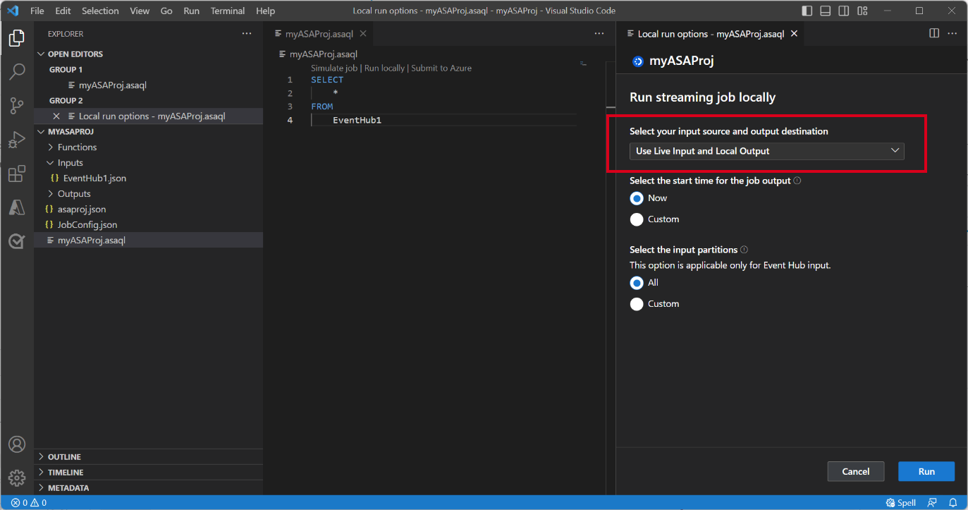 VS Code 扩展选择本地运行的播放模式的屏幕截图。