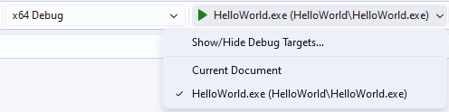 CMake 启动项下拉菜单的屏幕截图。