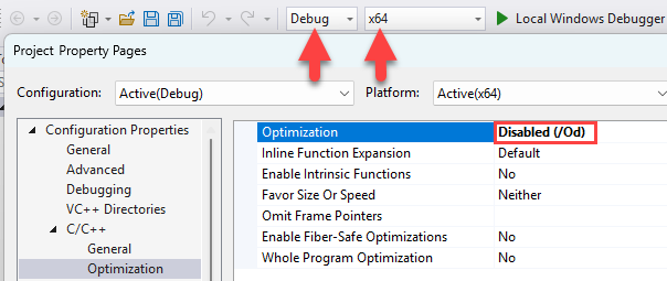 Visual Studio“属性页”对话框的屏幕截图。