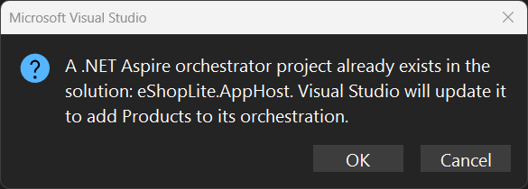 屏幕截图表明.NET.NET Aspire Orchestrator已经添加。