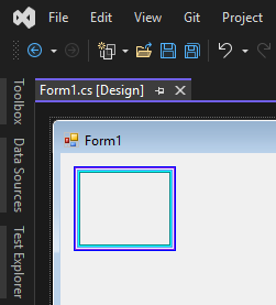 在 Visual Studio 中呈现的自定义控件。控件是一个空框，其边框颜色不同。每个颜色都由单个像素嵌入。