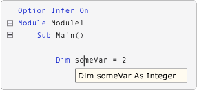 显示选项推理打开时的 IntelliSense 视图的屏幕截图。
