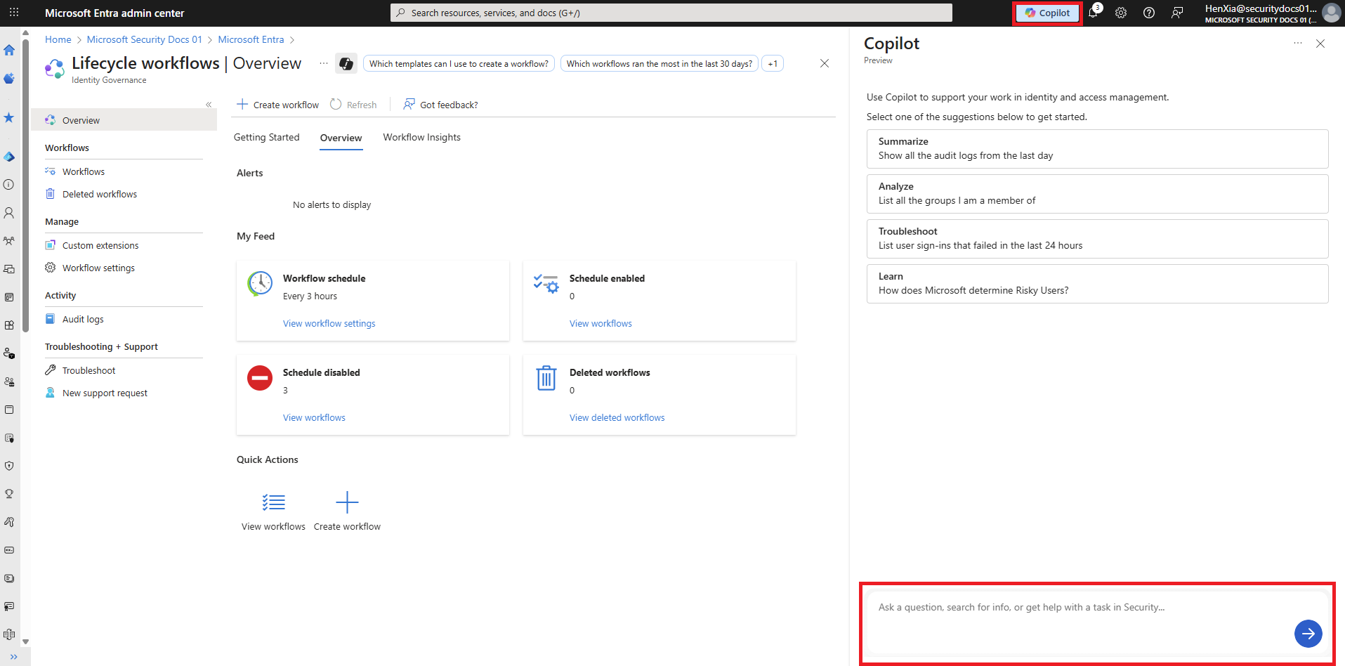 展示 Microsoft Entra 管理中心中 Copilot 的屏幕截图。