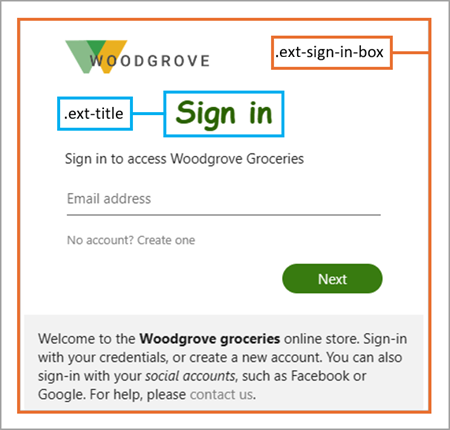 登录框的屏幕截图，其中包含使用 .ext-sign-in-box 选择器设置样式的框部分。