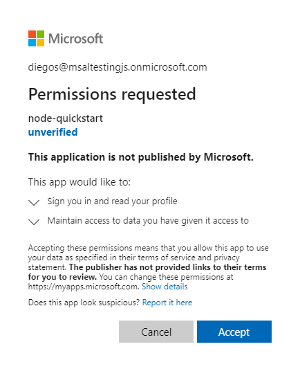 显示 Microsoft Entra 同意屏幕