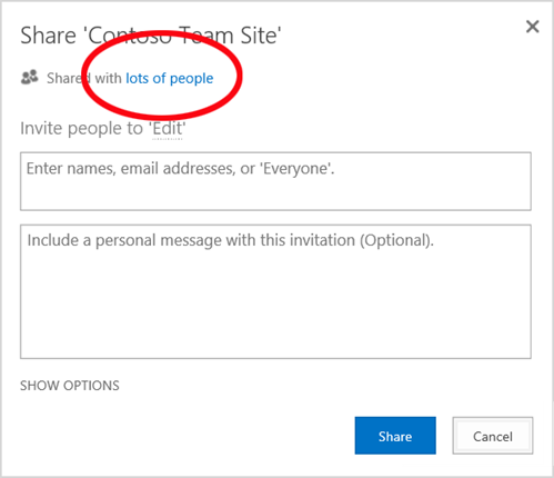 在 SharePoint 管理员中心查看 SharePoint 网站成员的示例。