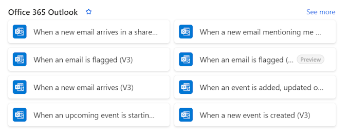 部分 Office 365 Outlook 触发器的屏幕截图。
