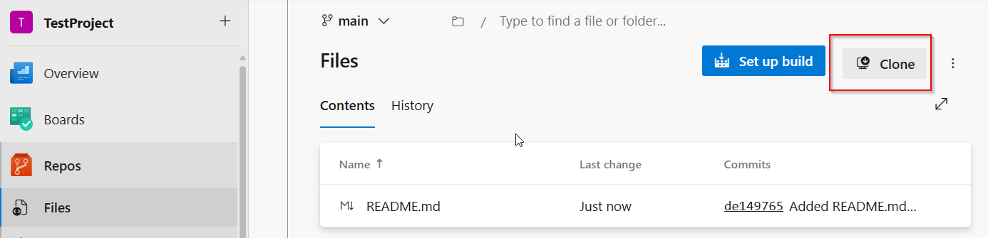 PBIP 和 Azure DevOps 集成克隆存储库的 UI 屏幕截图。