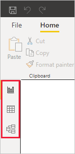 Power BI Desktop 的屏幕截图，其中显示了报表、数据和模型的图标。