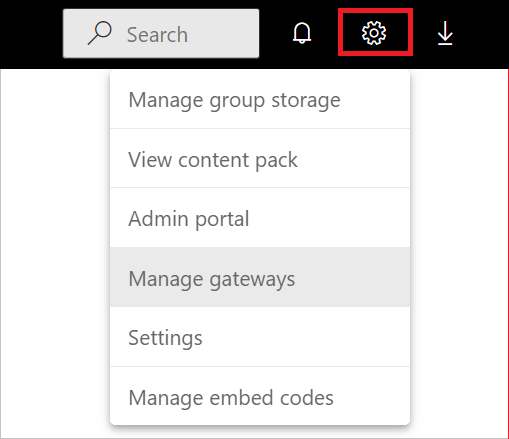显示 Power BI 服务中管理网关选择的图像。