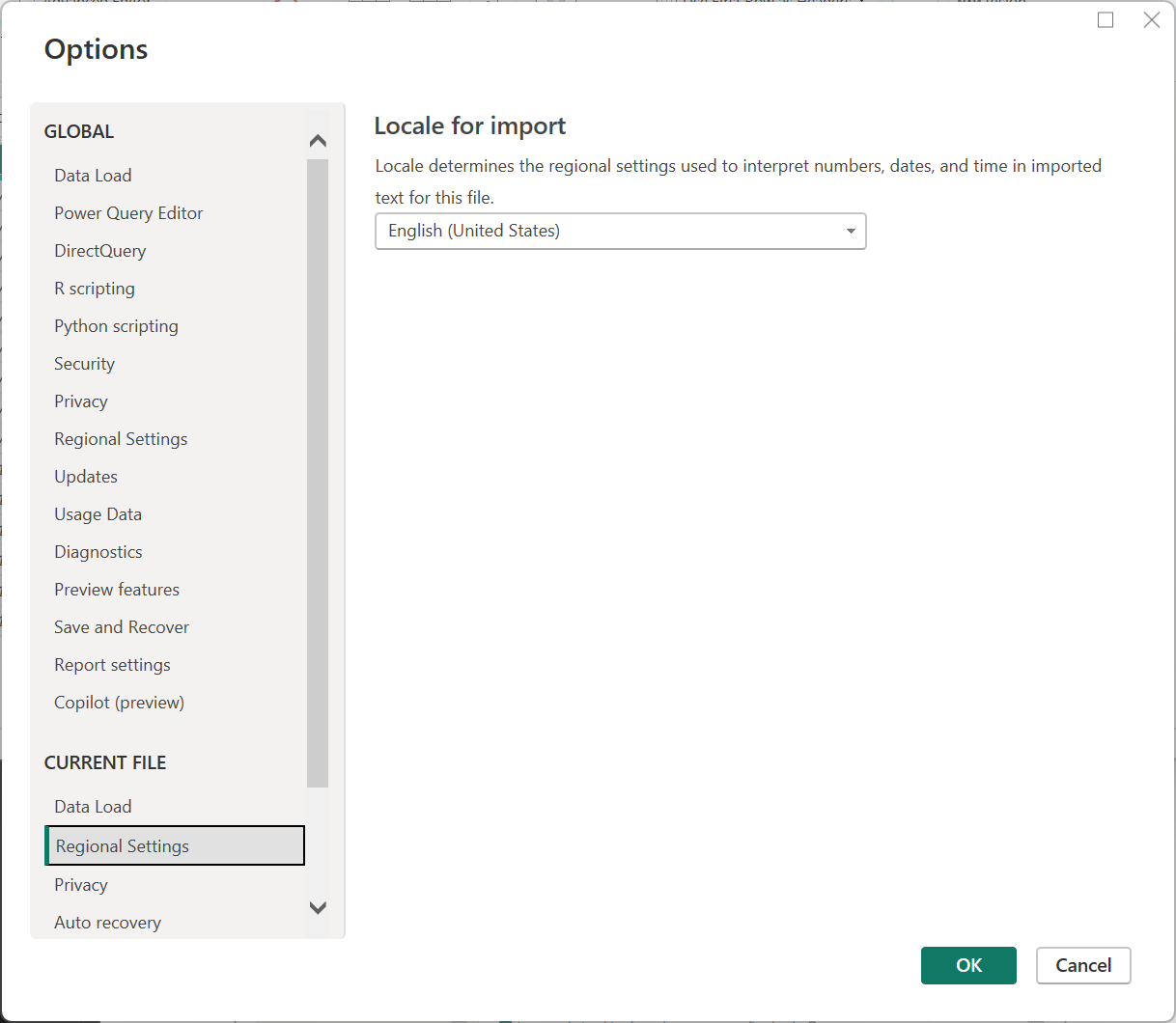 Power Query for Desktop 中的区域设置。