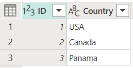 左外部联接的示例 Country 表的屏幕截图。