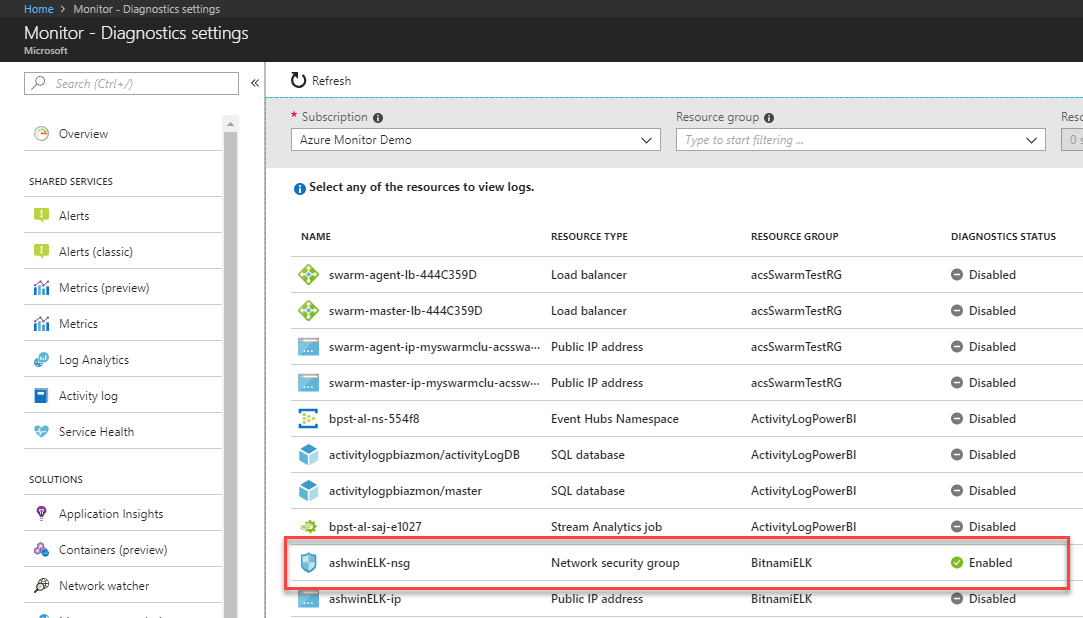 Azure Monitor 诊断设置窗格
