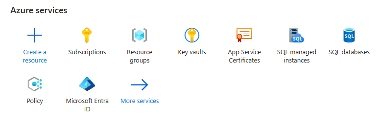 Azure 服务窗格的屏幕截图。