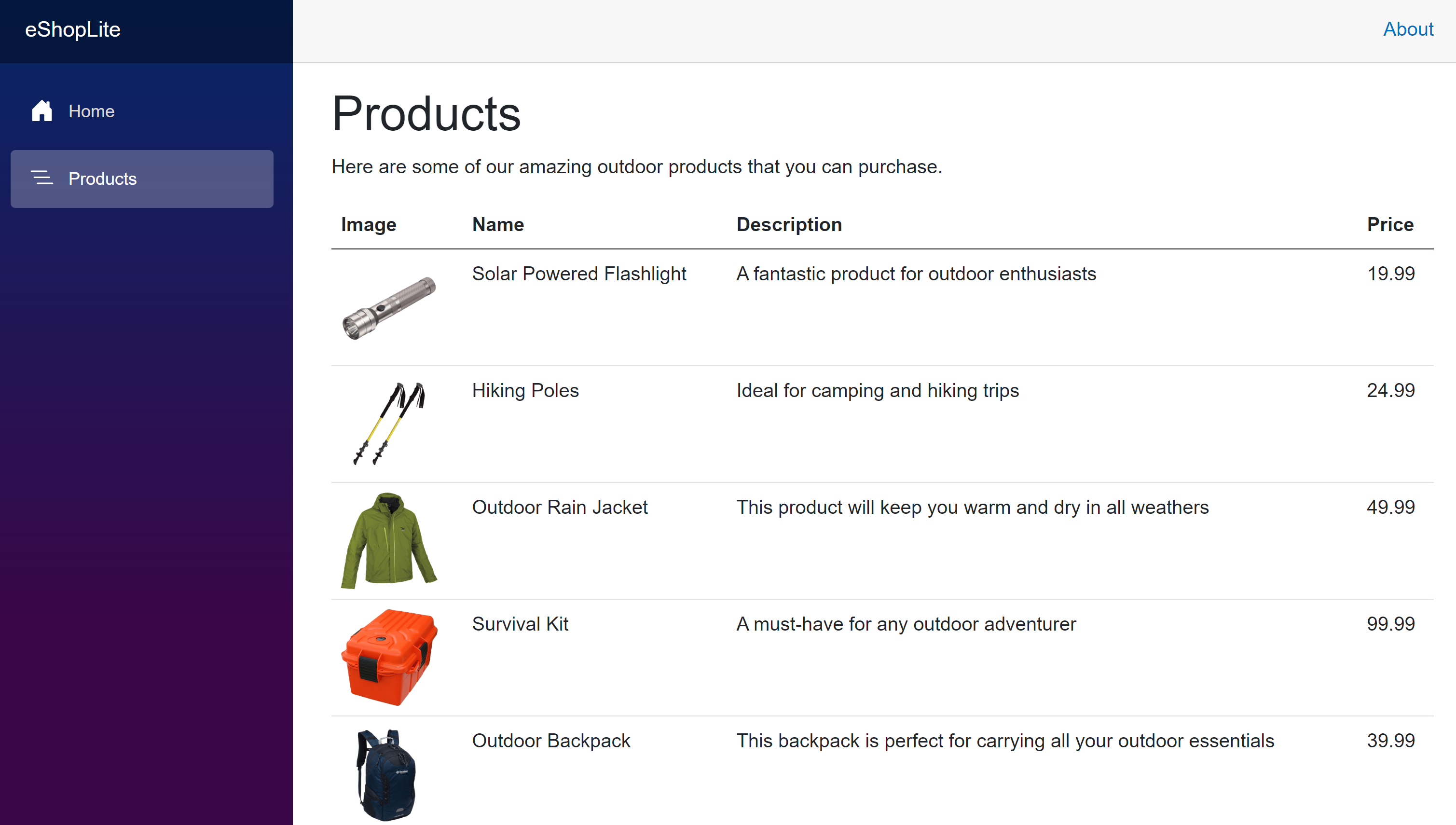 eSHopLite Webshop 产品的屏幕截图。