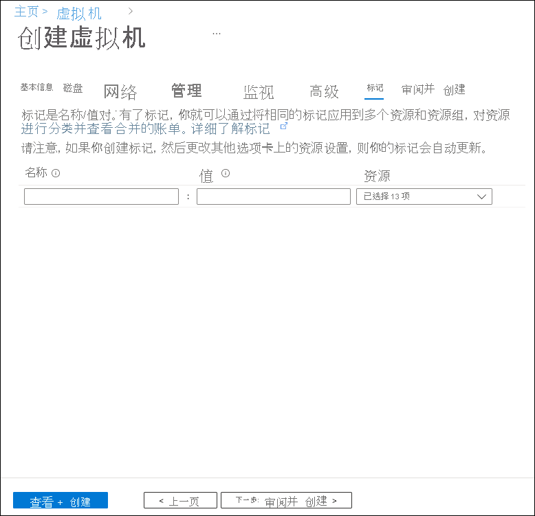 显示“创建虚拟机向导”的“标记”选项卡的屏幕截图。