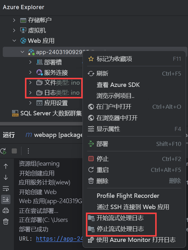 Azure 资源管理器窗口的屏幕截图。
