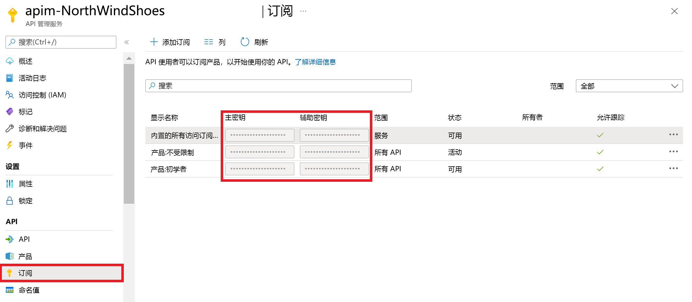 订阅密钥。