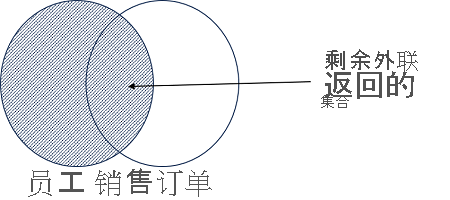 显示 Employee 和 SalesOrder 集的外部联接结果的维恩图
