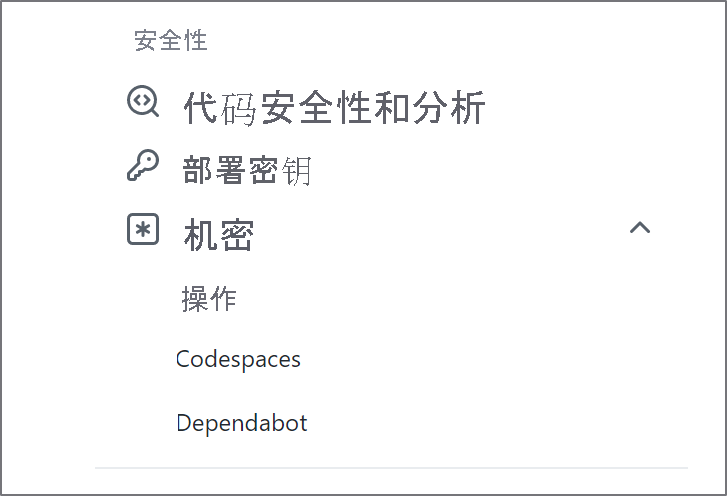 安全部分中机密选项的屏幕截图。
