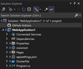 显示解决方案资源管理器中的 GitHub Actions 节点的屏幕截图。