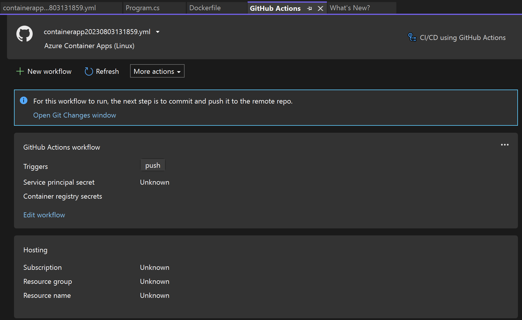 GitHub Actions 选项卡的屏幕截图。