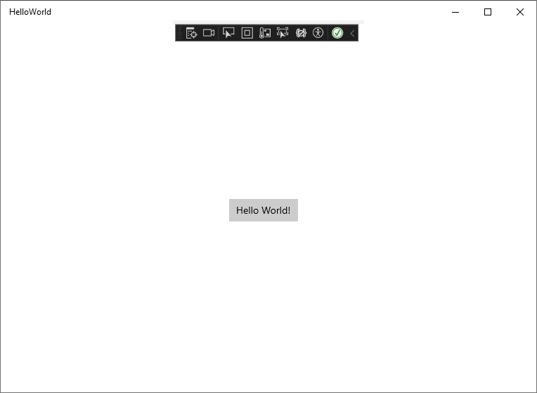 显示正在运行的 UWP“Hello World”应用程序的屏幕截图。