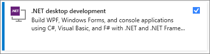 Visual Studio 安装程序中选择的 dot NET 桌面开发工作负载的屏幕截图。