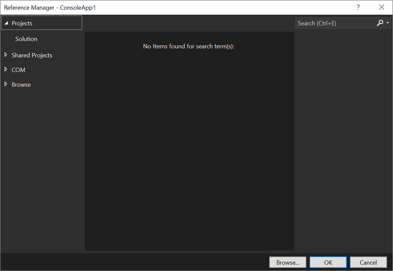 Visual Studio 中“引用管理器”对话框的屏幕截图。