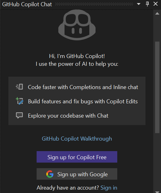 聊天窗口中注册 Copilot Free 的屏幕截图。