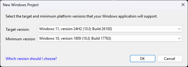 Visual Studio 中“新建 Windows 项目”对话框的屏幕截图