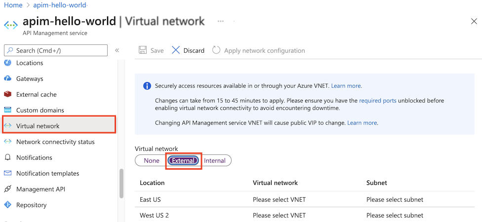 在 Azure 入口網站中選取 [VNet]。